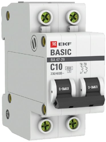 Выключатель автоматический EKF Basic ВА47-29 2п 10А C 4.5кА картинка